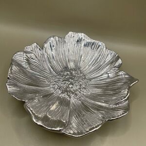 Mariposa 5.5” Bowl Trinket Dish Floral Aluminum SilverTone Made In Mexico